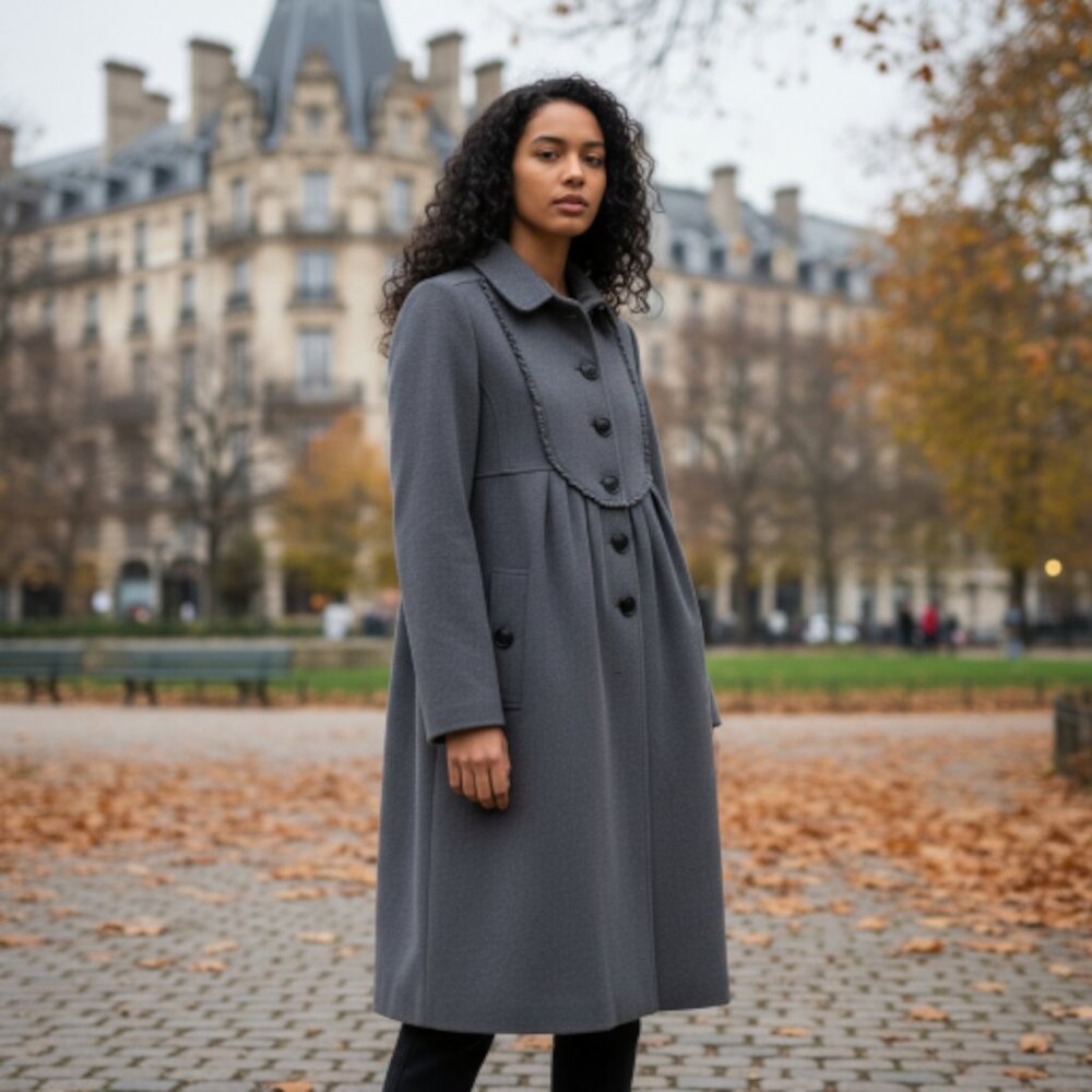 BURBERRY Wool Ruffle Placket Coat - Picture 1 of 14